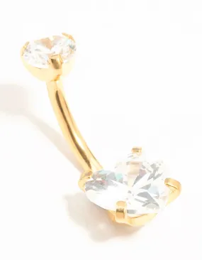 Pastel Light Dress Up Time Gold Plated Titanium Diamante Love Heart Claw Belly Bar