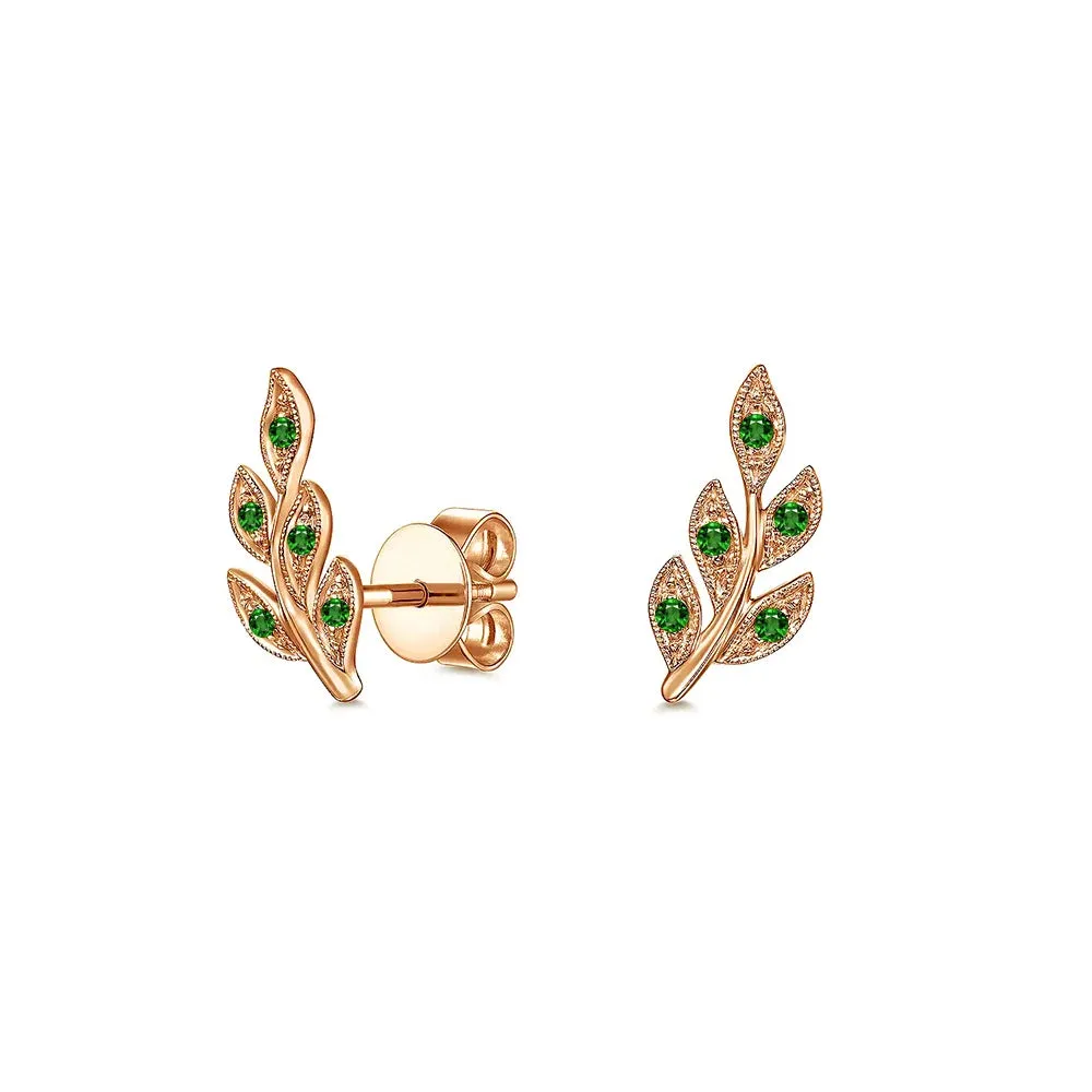 Couture Botanical Foliage Lab Grown Emerald Stud Earrings Everyday Pieces