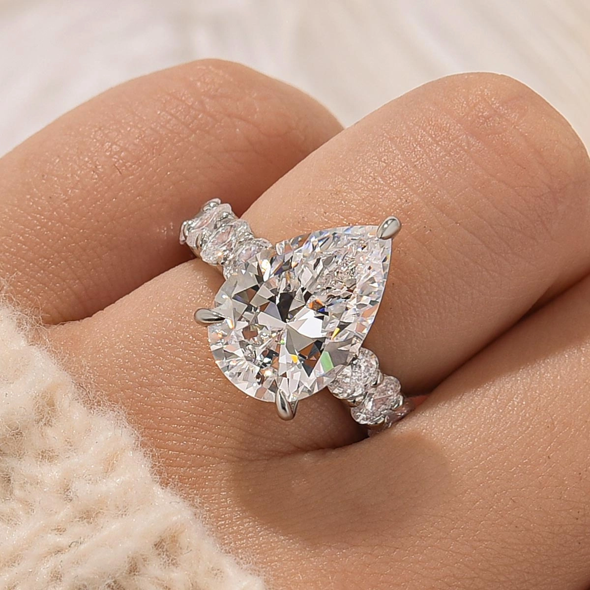 Luxe 5.0Ct Pear Cut Engagement Ring Travel Ring In Sterling Silver Delicate Pop Soft Accent