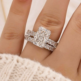 Luxe 5.0Ct Radiant Cut Engagement Ring With Eternity Pav?? Wedding Band Statement Shine