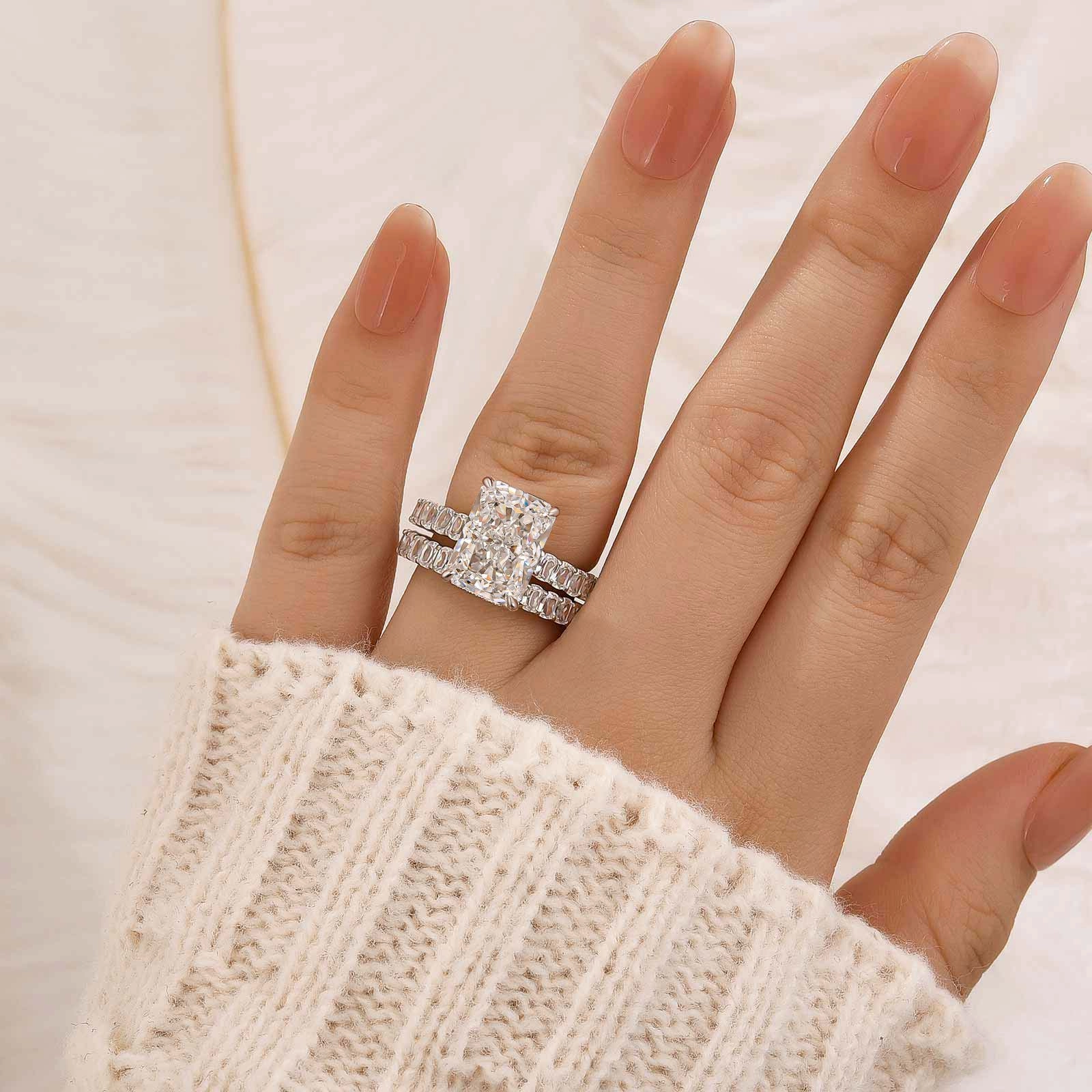 Gala Look Elegant Embellishments Luxe 5.0Ct Radiant Cut Engagement Ring With Eternity Pav?? Wedding Band