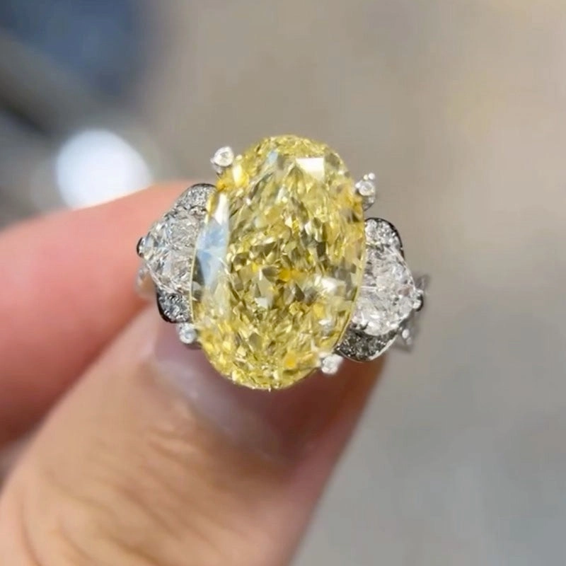 Luxe 8.0Ct Yellow Oval Cut Three Stone Engagement Ring In Sterling Silver Luxe Moment