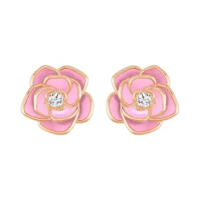 ??Blossom of Compassion?? Breast Cancer Awareness Stud Earrings Golden Accent