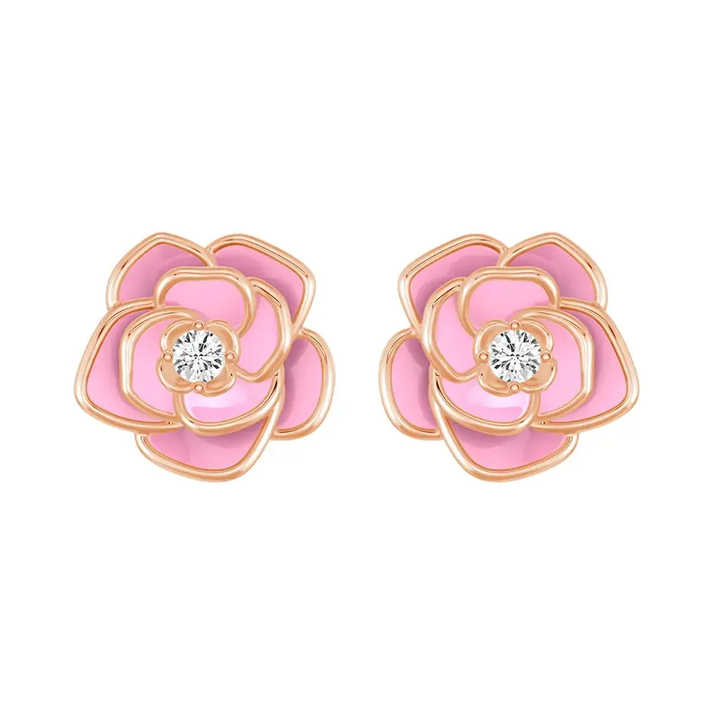 ??Blossom of Compassion?? Breast Cancer Awareness Stud Earrings Golden Accent