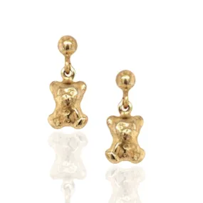 14k Gold Childrens Teddy Bear Hanging Post Earrings Stylish Must-Have Daily Ornament