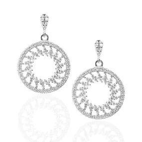 Matte Piece Shiny Ornament Sterling Silver Circle MicroPave Earrings