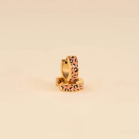 Coral Leopard-print Chunky Huggie Hoop Earrings Oversized Piece