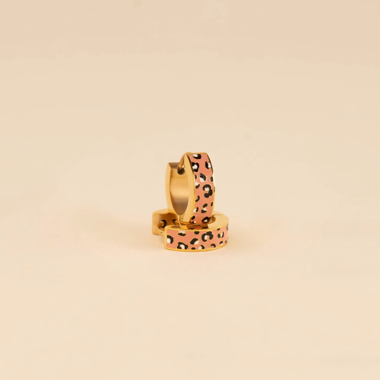 Coral Leopard-print Chunky Huggie Hoop Earrings Oversized Piece
