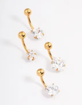 Relaxed Look Gold Plated Surgical Steel Mixed Cubic Zirconia Cut Butterfly 4-Pack