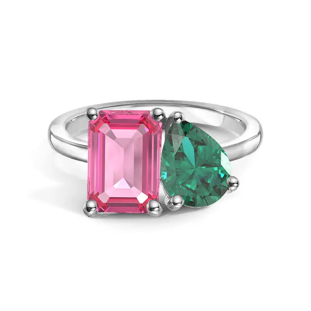 Travel Mood Toi et Moi Personalized Pink Tourmaline Birthstone Anniversary Ring