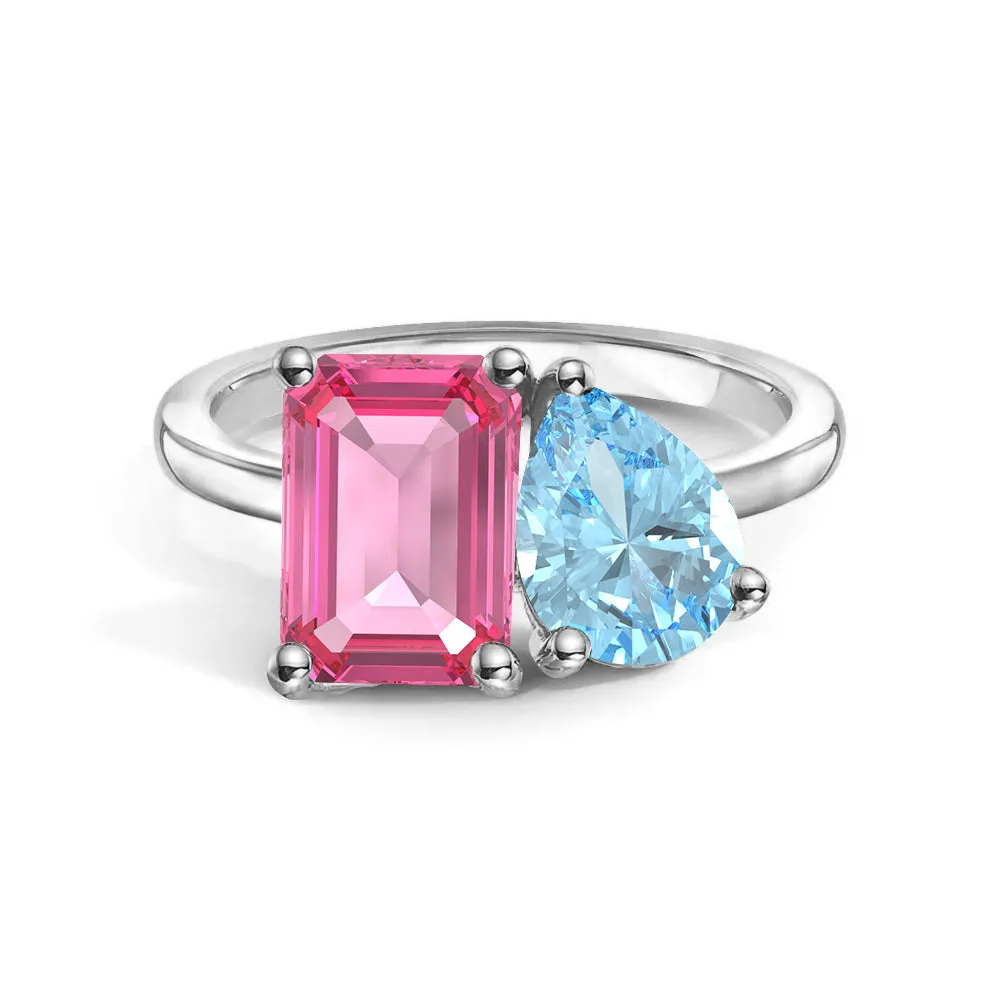 Toi et Moi Personalized Pink Tourmaline Birthstone Anniversary Ring Bold piece