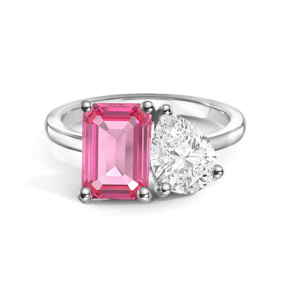 Delicate Features Toi et Moi Personalized Pink Tourmaline Birthstone Anniversary Ring