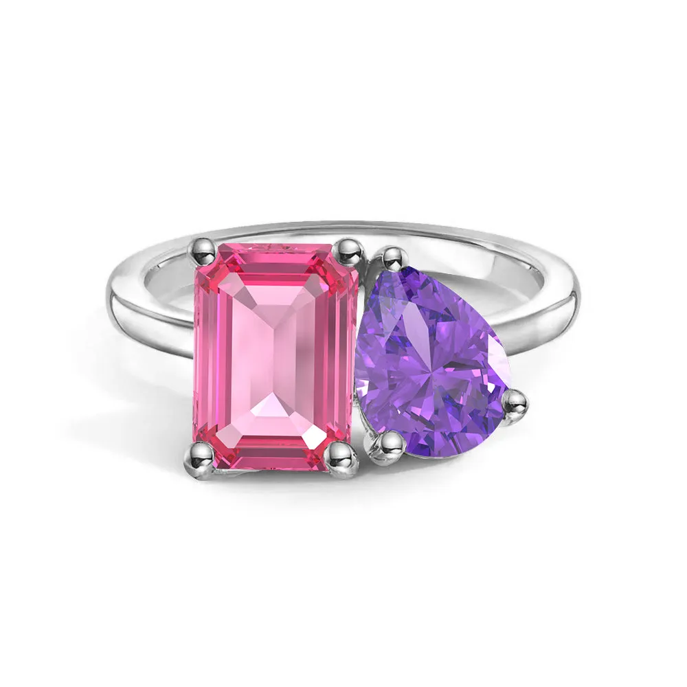 Layered Elegance Fashion Muse Toi et Moi Personalized Pink Tourmaline Birthstone Anniversary Ring