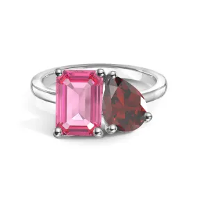 Toi et Moi Personalized Pink Tourmaline Birthstone Anniversary Ring Polished Highlights Bridal Touch