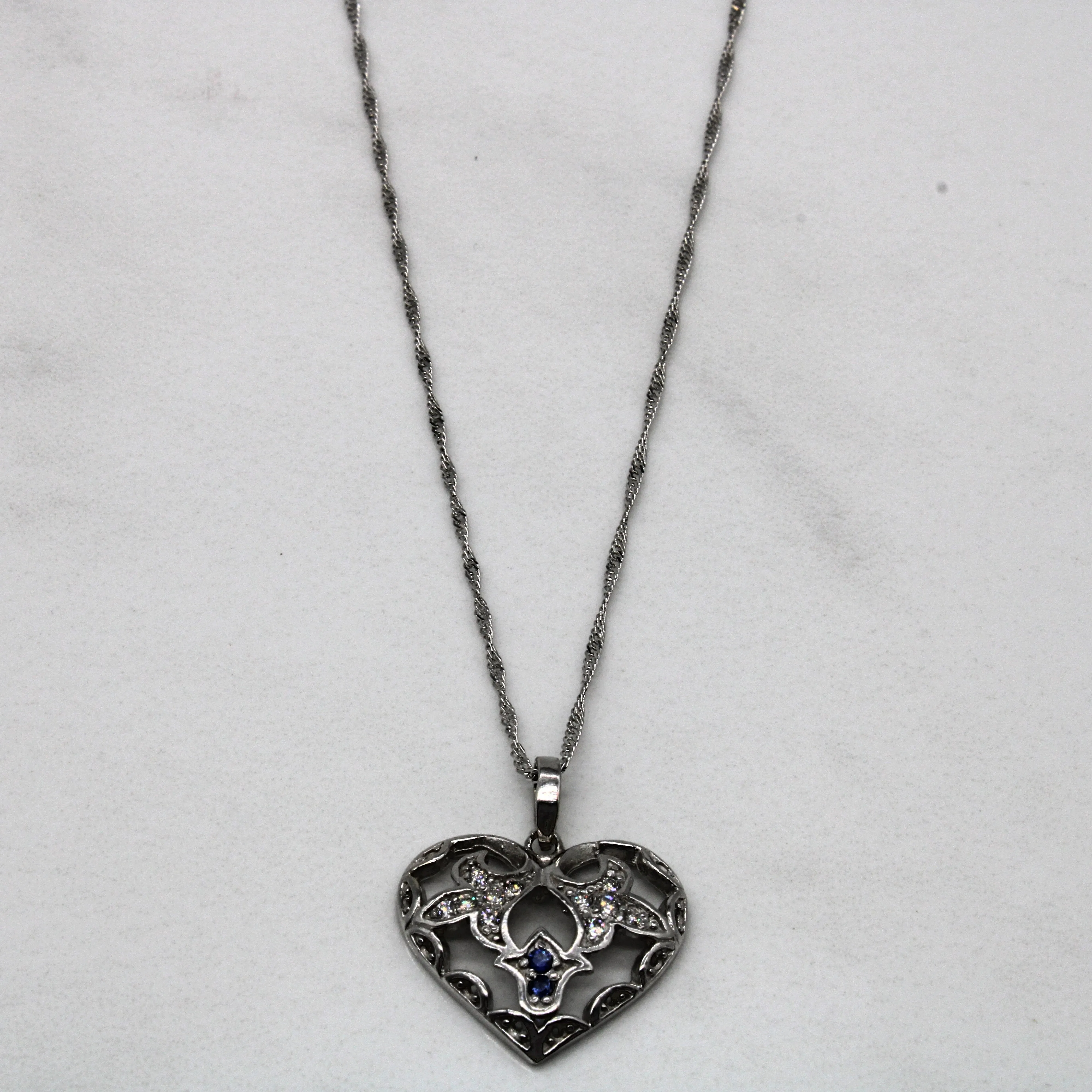 Diamond & Sapphire Heart Pendant Necklace | 0.11ctw, 0.05ctw | 18" | Glowing Accent Classic Layers