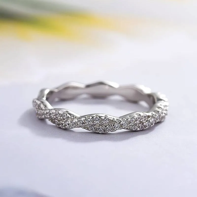 Louily Twist Eternity Pave Wedding Band for Women In Sterling Silver Versatile Craft Elegant Shine Design