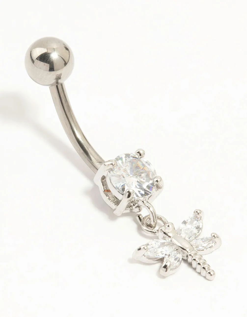 Timeless Edge Titanium Dragonfly Cubic Zirconia Belly Bar