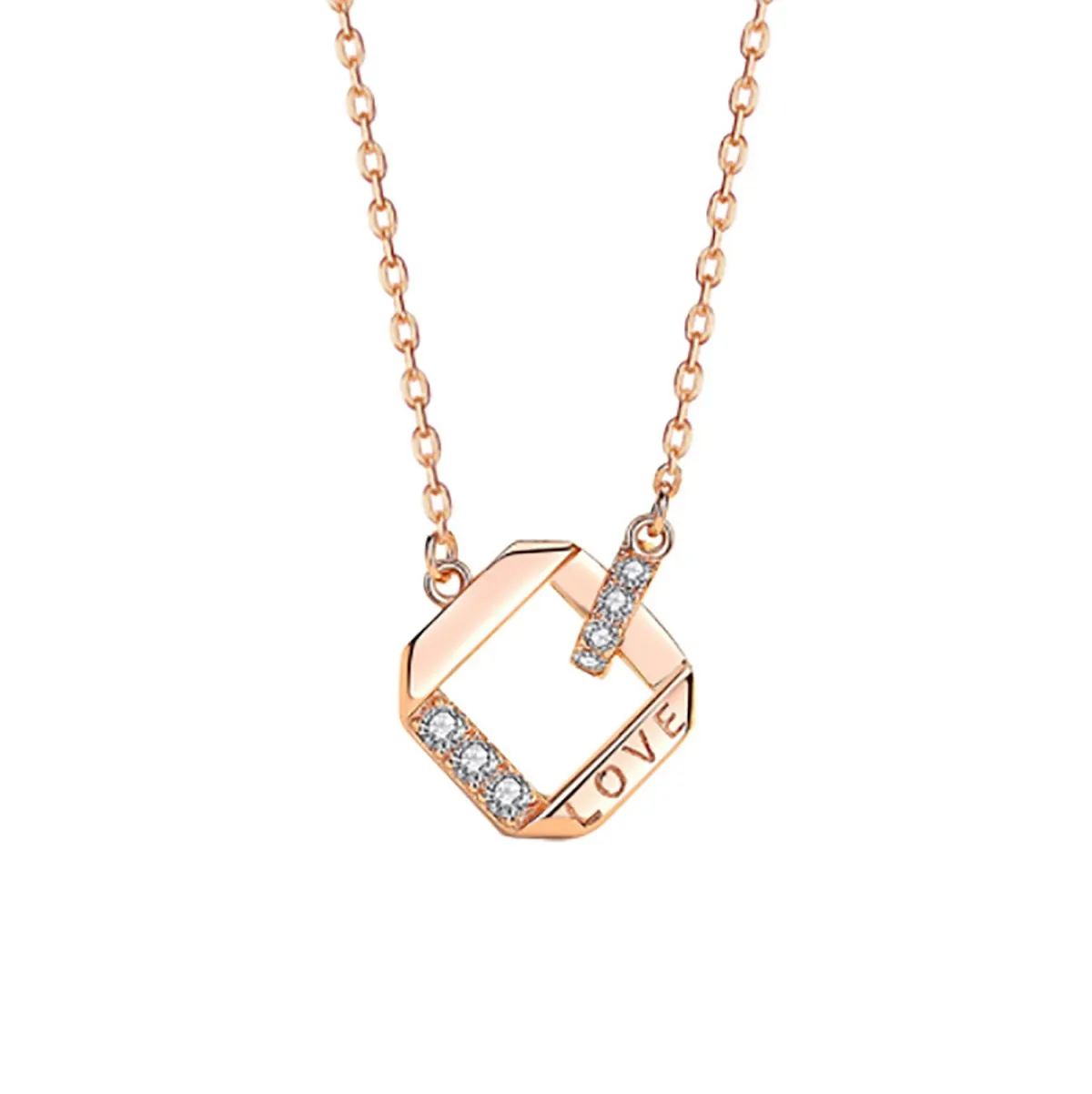 Trendy Item Rose Gold Plated Sterling Silver CZ Rhombus Necklace