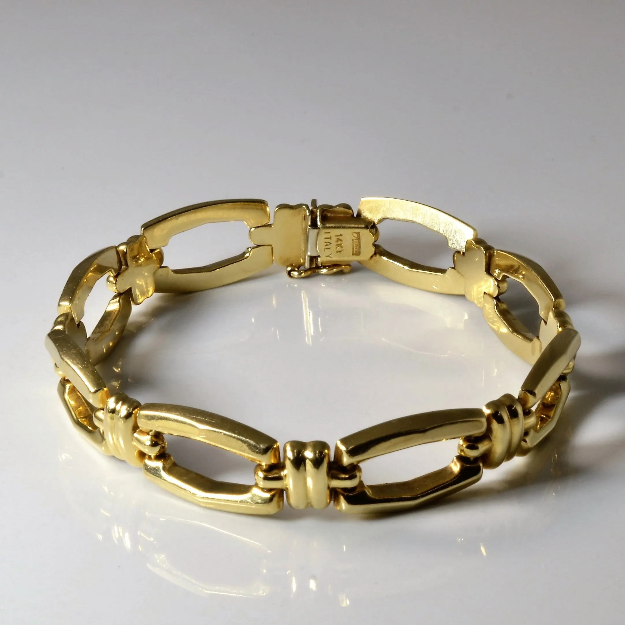 14k Yellow Gold Geometric Link Bracelet | 7" | Versatile Piece Everyday Feature