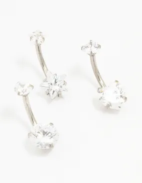Modern Sparkle Surgical Steel Star & Heart Crystal Belly Piercing 3-Pack