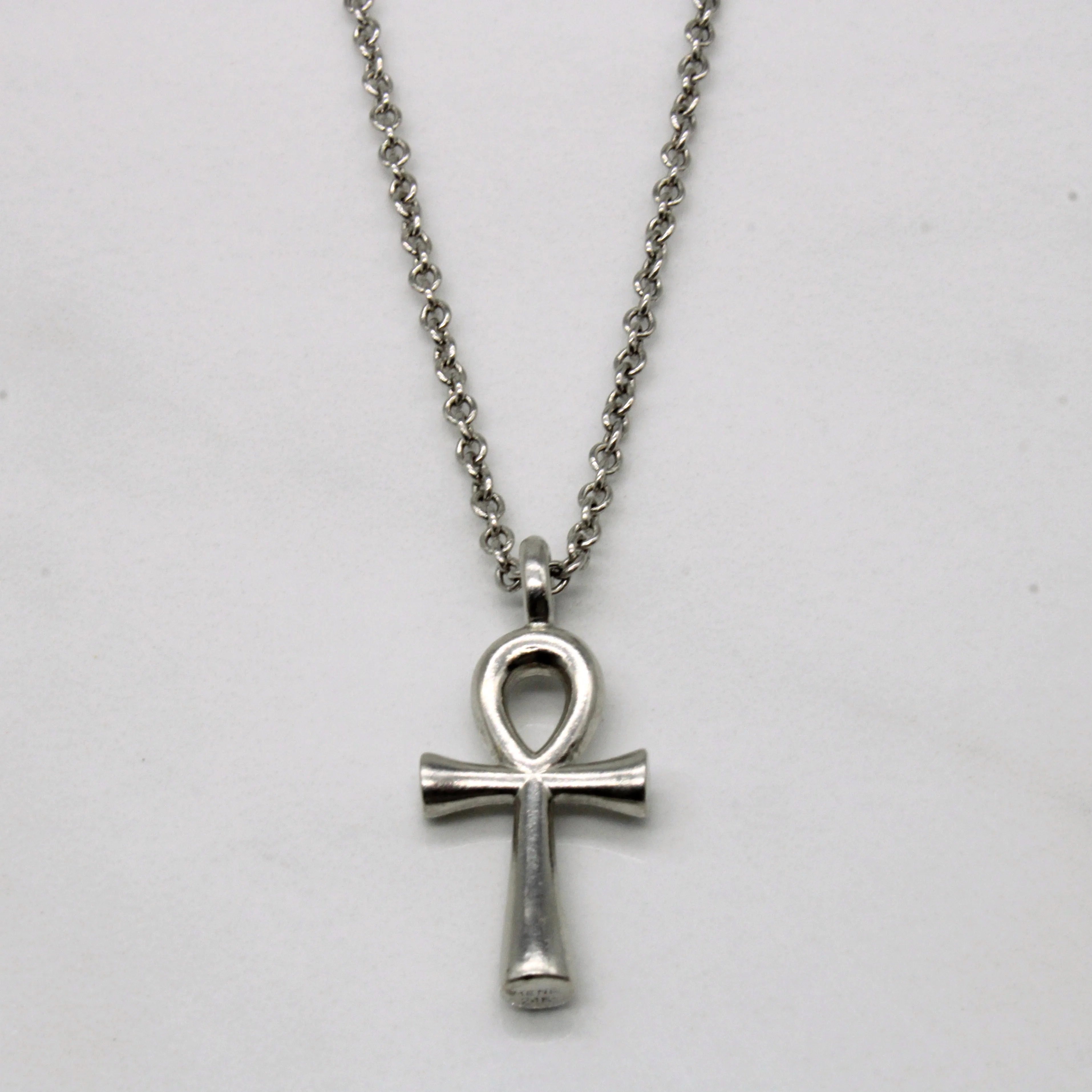 Platinum Ankh Pendant Necklace | 18" | Gift Box Ornate Design