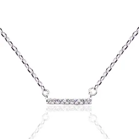 Classic Gift Soft Edge Rhodium Plated Sterling Silver Micro Pave CZ Small Bar Necklace