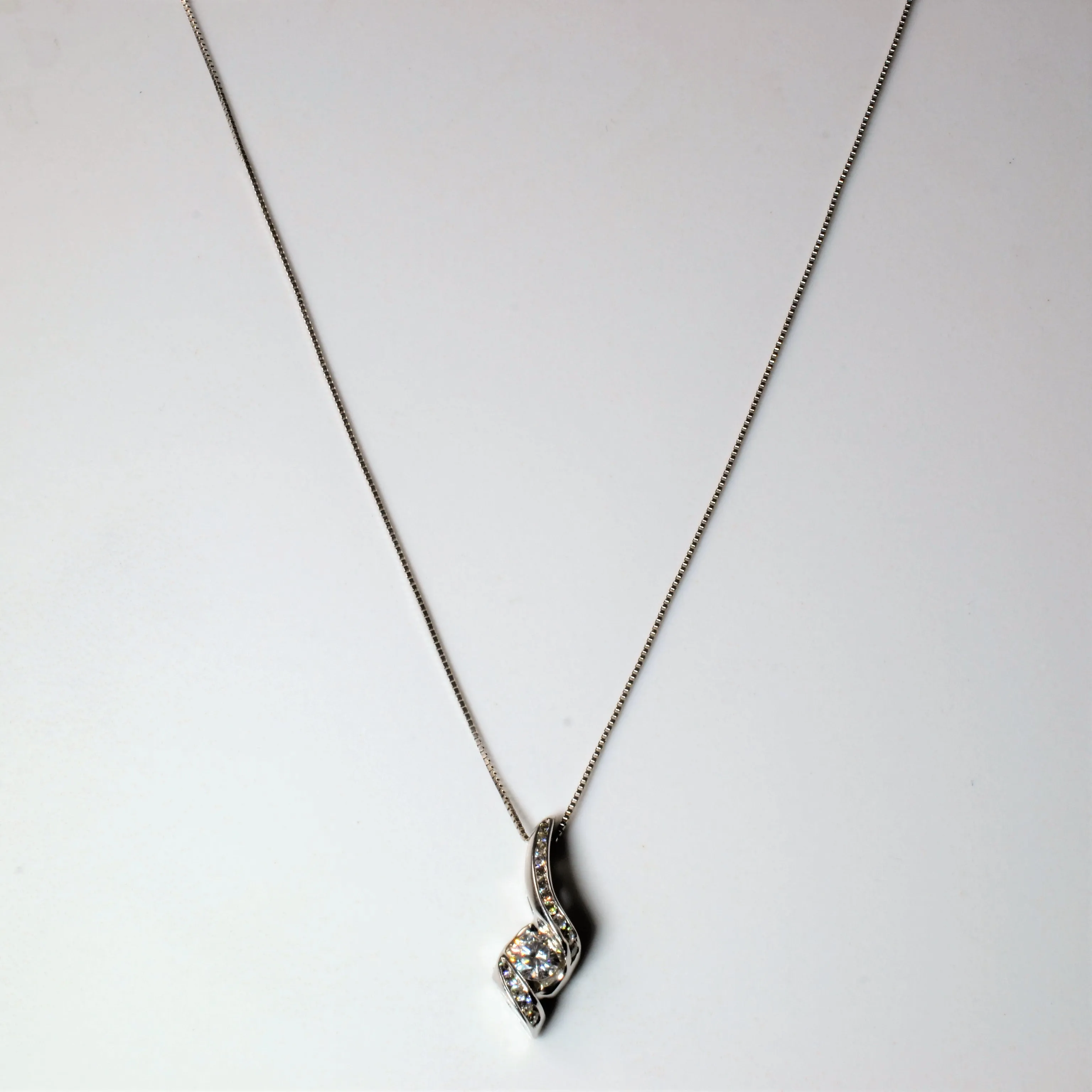 Enchanted Detail Trendy Finish Channel Set Diamond Drop Necklace | 0.40ctw | 18" |