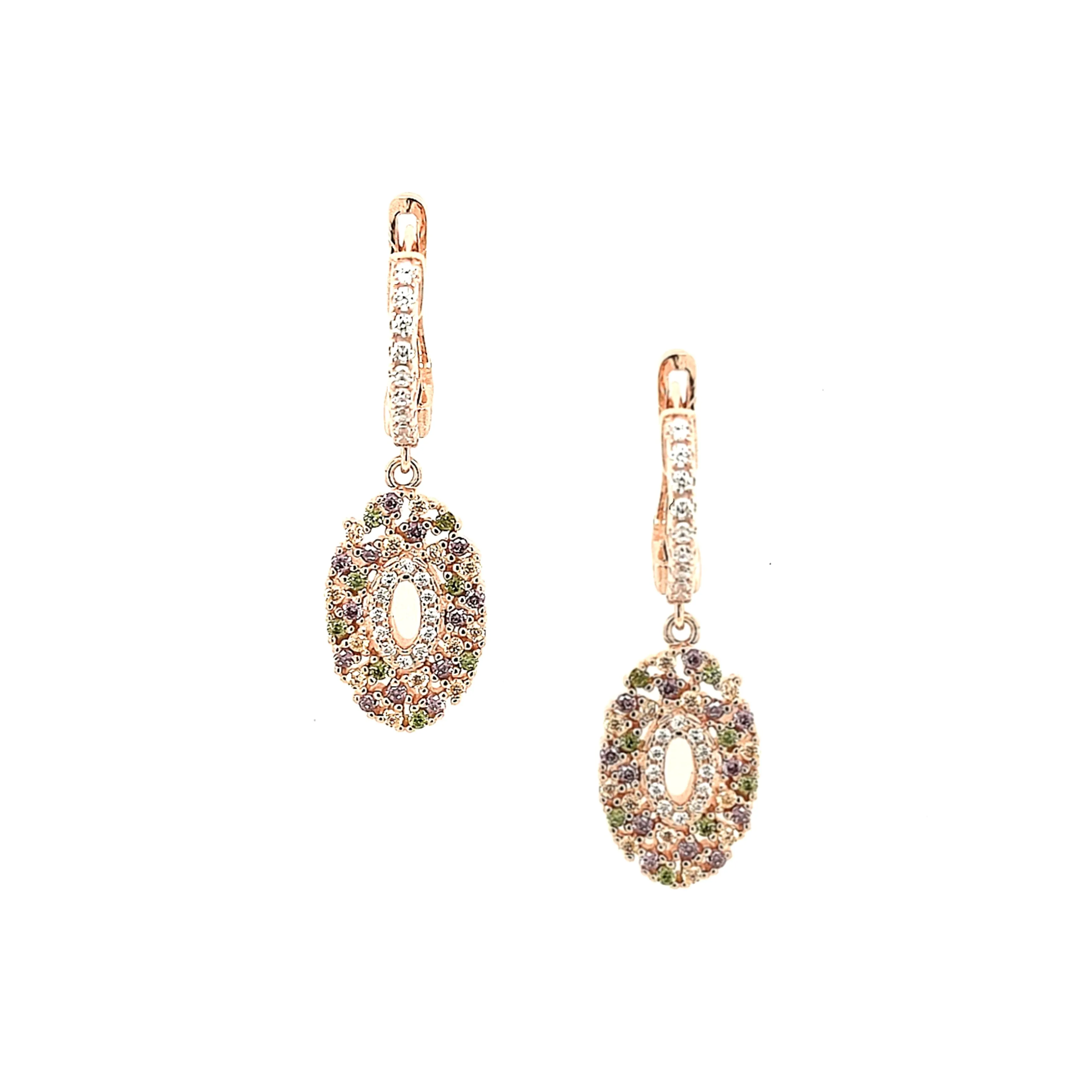 Sterling Silver Rose Gold Plated Oval with Multicolor Stones Earrings Sturdy Appearance Wedding accessory