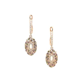 Sterling Silver Rose Gold Plated Oval with Multicolor Stones Earrings Sturdy Appearance Wedding accessory