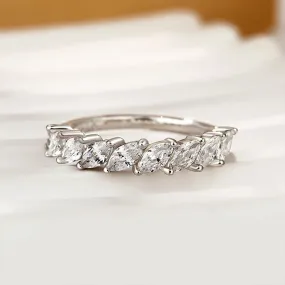Marquise Cut Half Wedding Band In Sterling Silver Luxurious Craft