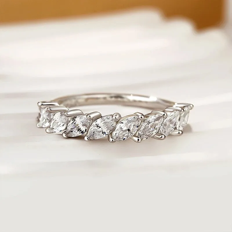 Marquise Cut Half Wedding Band In Sterling Silver Luxurious Craft