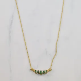 Timeless Trend Polished Surface Marquise Emerald & Diamond Plate Necklace | 0.30ctw, 0.10ctw | 16" |