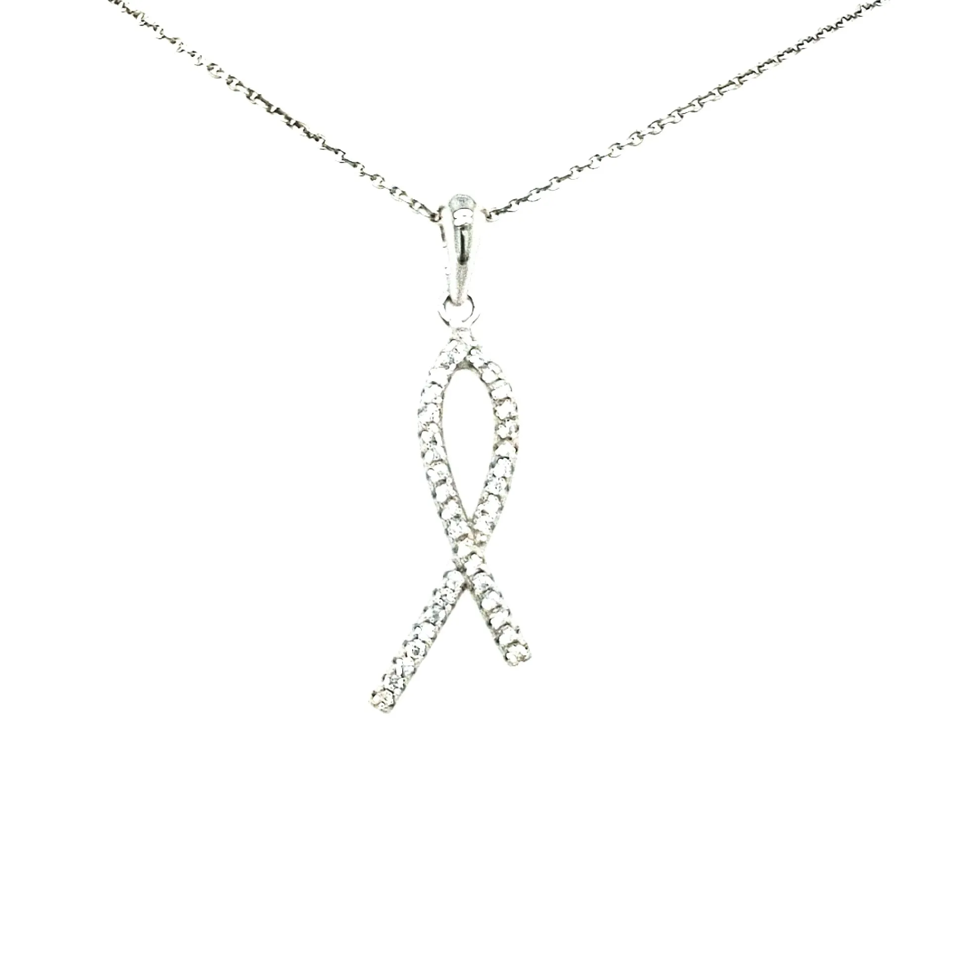 Sterling Silver Twist CZ Pendant Necklace Evening Accessory Marvelous Gift