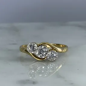 Antique Art Deco Diamond Engagement Ring in 18K Yellow Gold. Past Present and Future Trilogy Ring Delicate Token Simple Memento