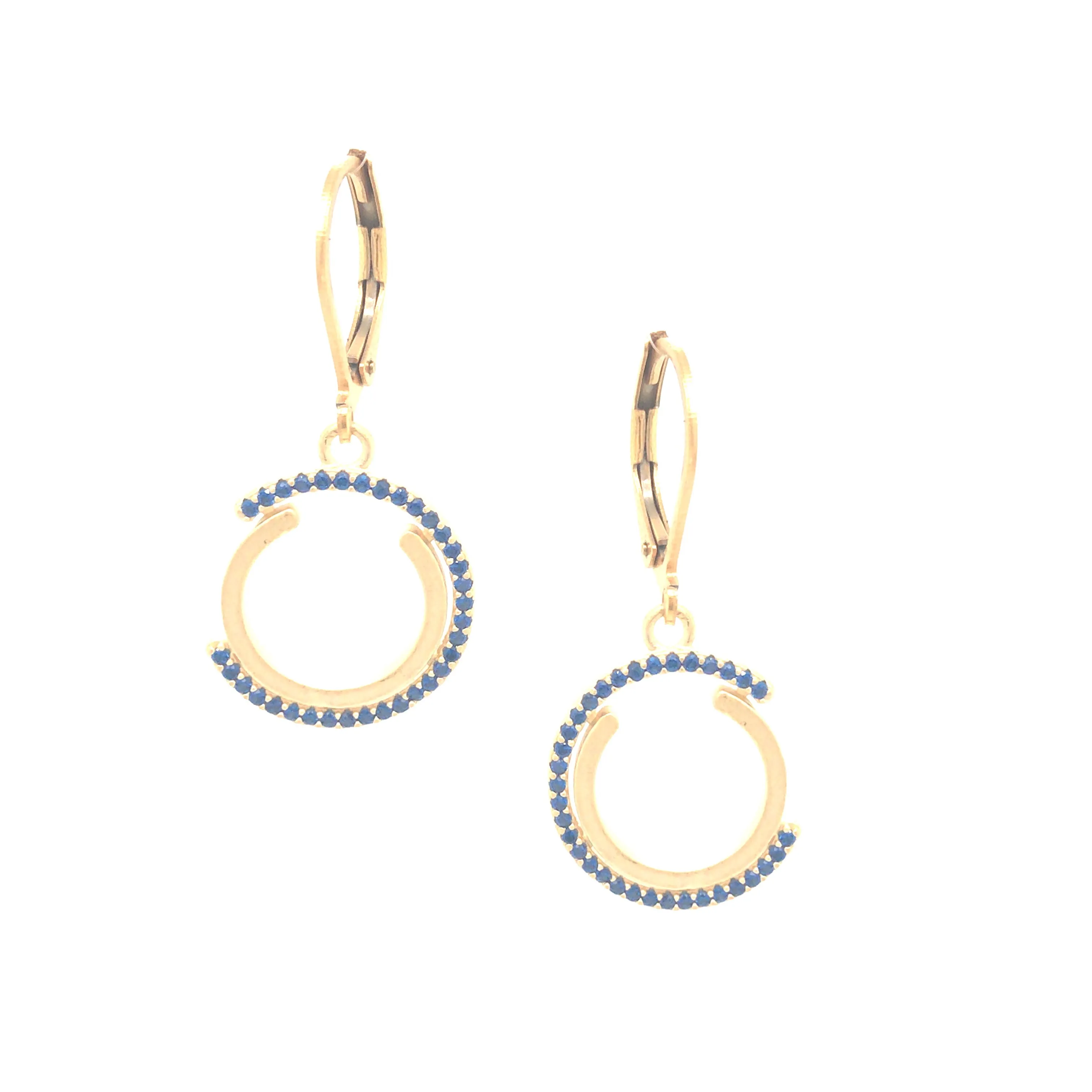 Matte Gold Plated Surgical Steel Concentric Circle Earrings (Blue) Bright Adornment Minimalist Embellishment