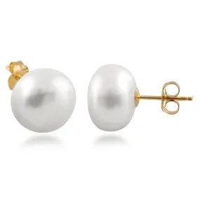 Freshwater Button Pearl Studs With 14k Gold Earring Backs Safe Creation