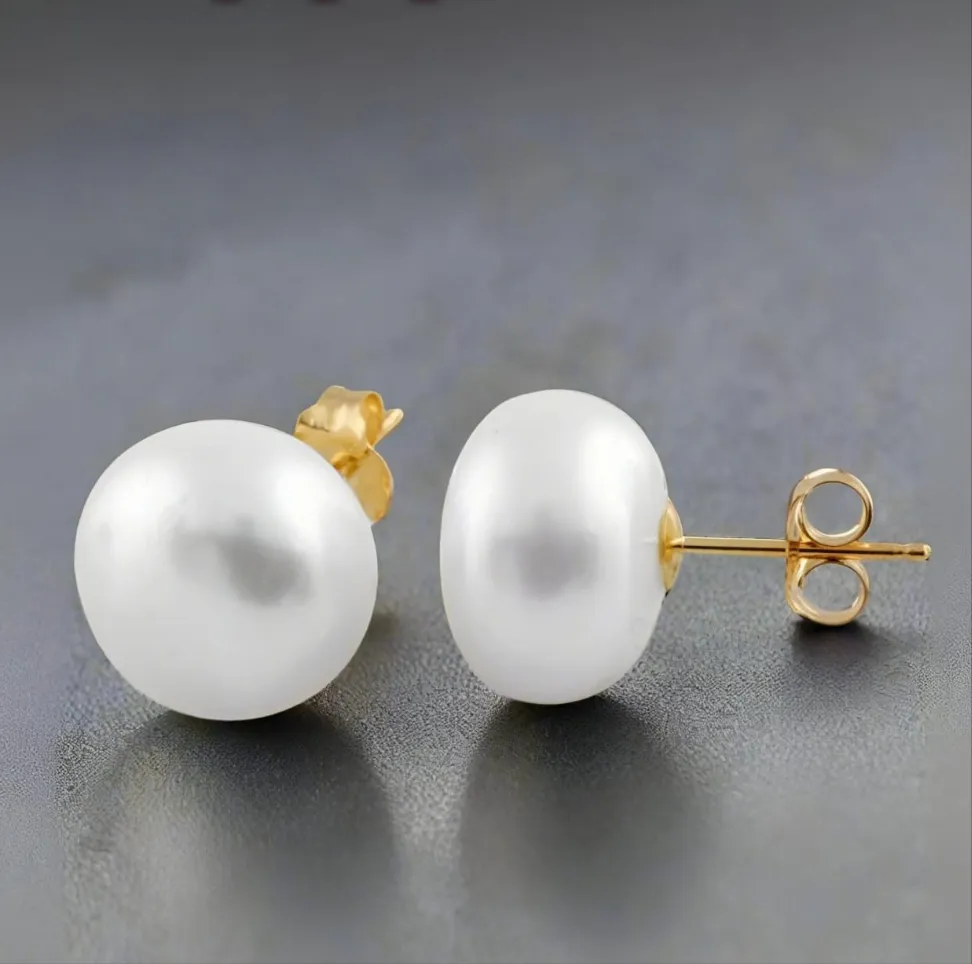 Freshwater Button Pearl Studs With 14k Gold Earring Backs Exquisite Decor