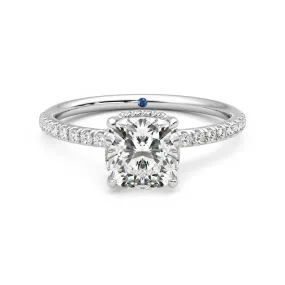 Fine Adornment Hypoallergenic Accessory Cushion Cut Moissanite Engagement Ring with Hidden Halo and Anniversary Stone Accent