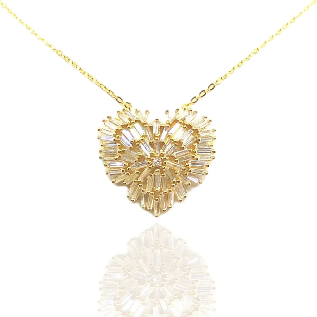 Urban Woman Sterling Silver Baguette Heart Necklace