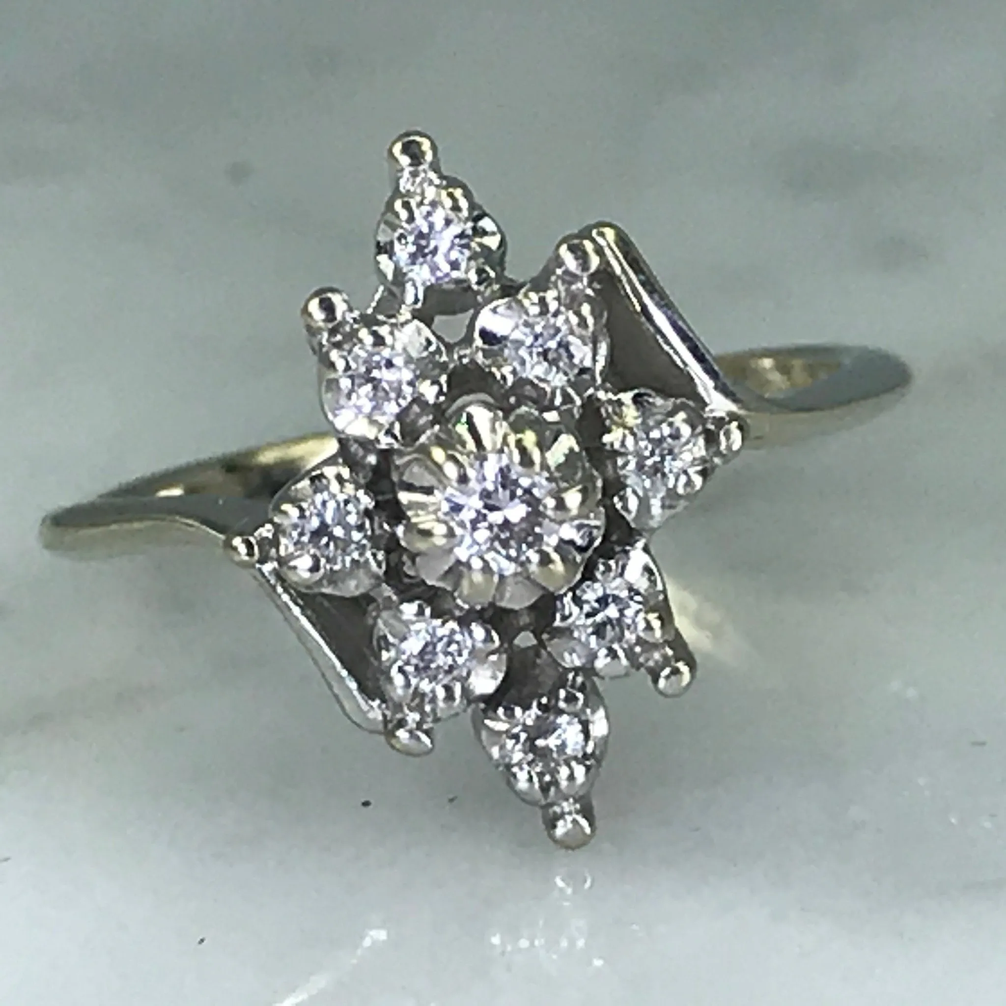 Vibe Piece Delicate Keepsake Diamond Cluster Ring . 14K White Gold. Unique Engagement. April Birthstone. 10 Year Anniversary.