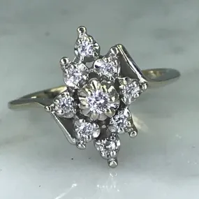 Vibe Piece Delicate Keepsake Diamond Cluster Ring . 14K White Gold. Unique Engagement. April Birthstone. 10 Year Anniversary.