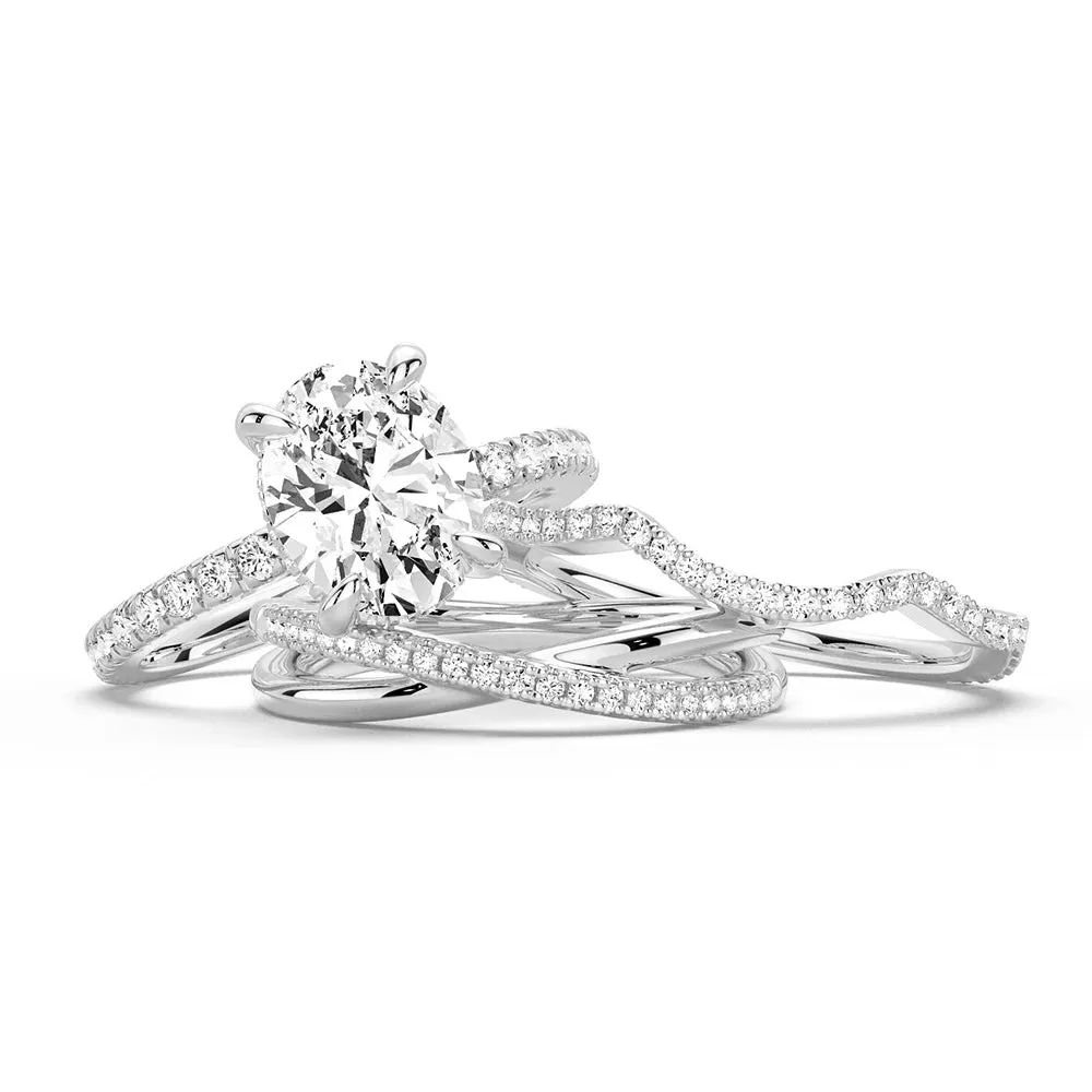 Ornate Mark Micropav?? Oval Moissanite Ring Set with Matching Stacking Band