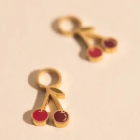 Mini Cherry Huggie Hoop Charms Rustic Jewelry