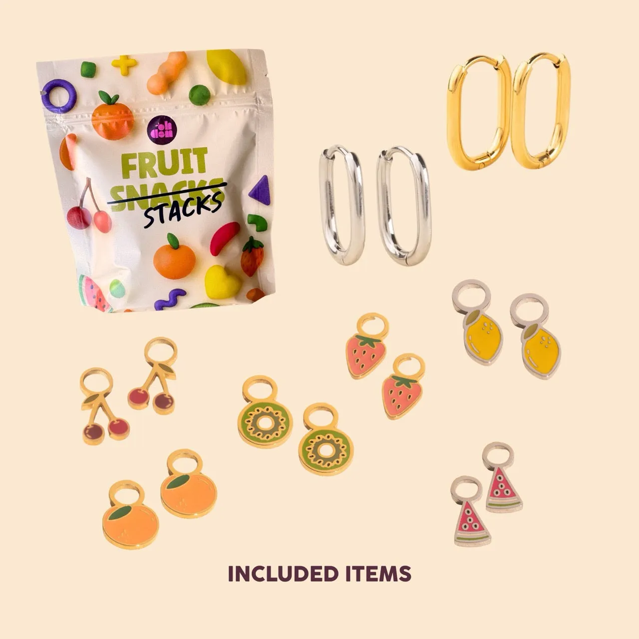 Matte Accent Mini Fruit Huggie Hoop Charms Stack Pack (8 items)