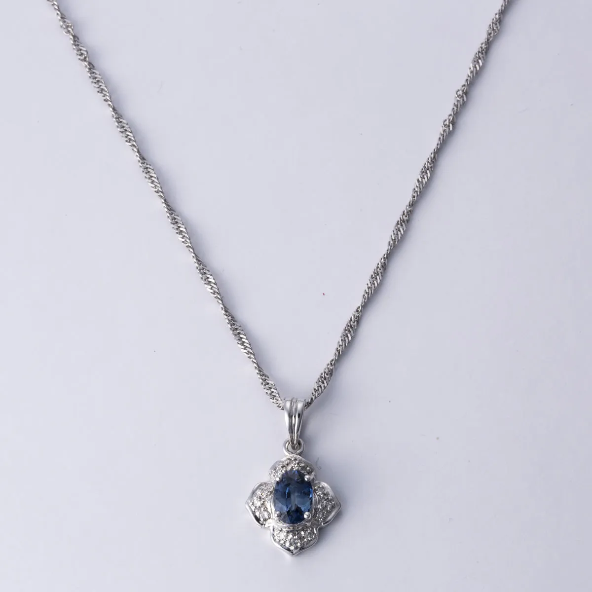 Minimalist Edge Polished Spark 14k White Gold Sapphire Necklace | 0.66 ct, 0.10 ctw | 16"