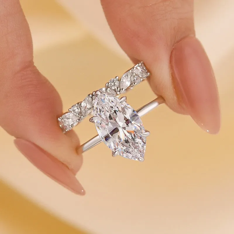 4.0Ct Marquise Cut Wedding Ring Set With Marquise Cut & Round Cut Wedding Band Neutral palette