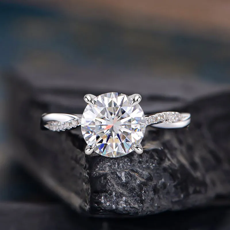 Ethereal Detail Contemporary Detail Louily 2.0 Carat Twist Round Cut Engagement Ring In Sterling Silver