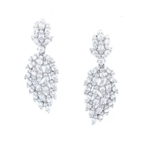 Miniature Accessory Rhodium Plated Sterling Silver CZ Cluster Leaf Earrings