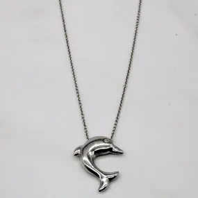 Vivid Sparkle 18k White Gold Dolphin Pendant Necklace | 16" |