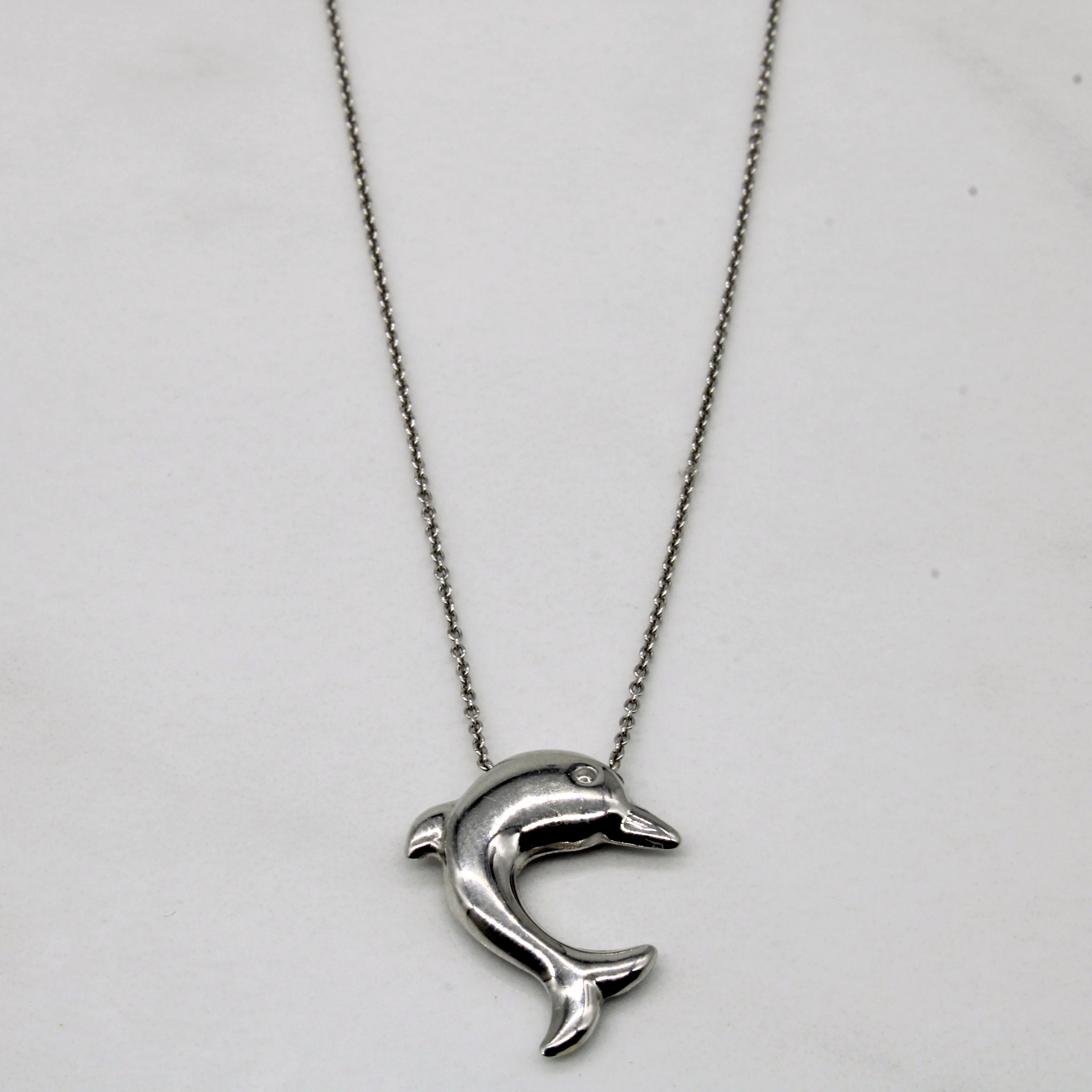 Vivid Sparkle 18k White Gold Dolphin Pendant Necklace | 16" |